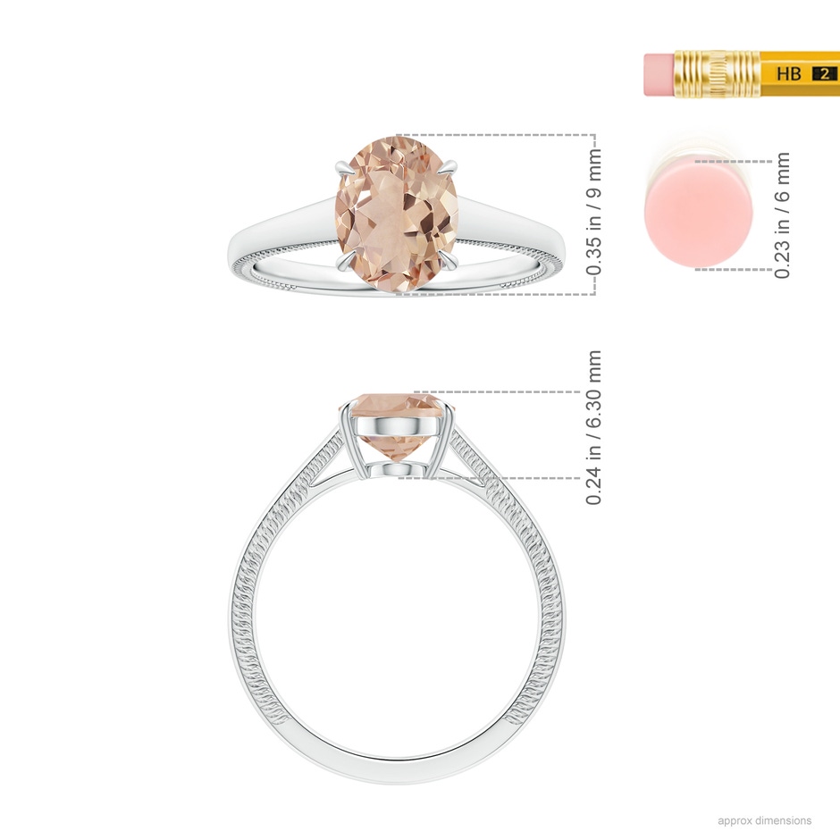 9.01x7.04x4.21mm AA GIA Certified Claw-Set Solitaire Oval Morganite Tapered Ring with Leaf Motifs in White Gold ruler