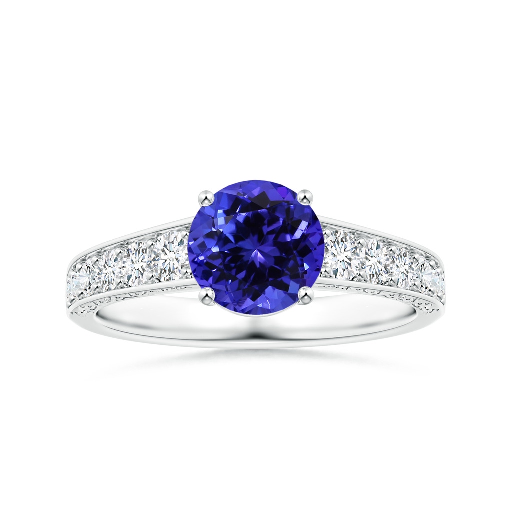 7.13x7.07x5.12mm AAA Prong-Set GIA Certified Tanzanite Scroll Ring with Diamond Tapered Shank in White Gold