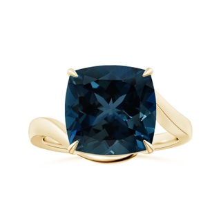 11.00x10.98x7.23mm AAAA Claw-Set GIA Certified Solitaire Cushion London Blue Topaz Bypass Ring in 10K Yellow Gold