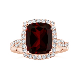 11.05x9.01x5.34mm AAAA GIA Certified Cushion Garnet Halo Ring with Diamond Twisted Shank in 18K Rose Gold