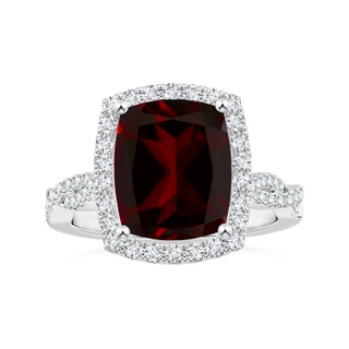 11.05x9.01x5.34mm AAAA GIA Certified Cushion Garnet Halo Ring with Diamond Twisted Shank in P950 Platinum