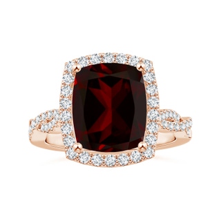 11.05x9.01x5.34mm AAAA GIA Certified Cushion Garnet Halo Ring with Diamond Twisted Shank in Rose Gold