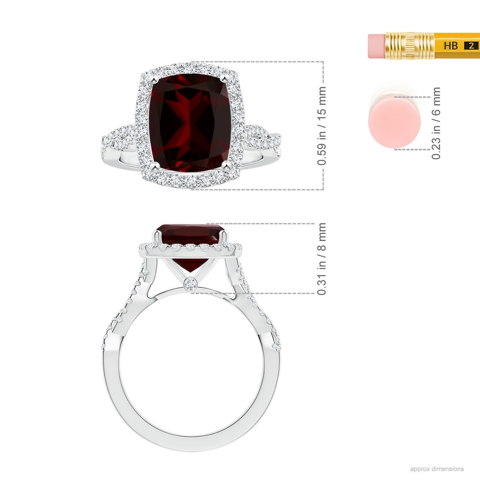 11.05x9.01x5.34mm AAAA GIA Certified Cushion Garnet Halo Ring with Diamond Twisted Shank in White Gold ruler