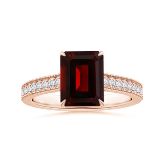 9.78x7.81x4.98mm AAA Claw-Set GIA Certified Emerald-Cut Garnet Ring with Milgrain in 18K Rose Gold