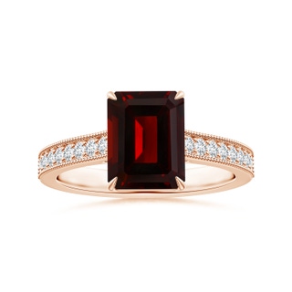 9.78x7.81x4.98mm AAA Claw-Set GIA Certified Emerald-Cut Garnet Ring with Milgrain in 9K Rose Gold