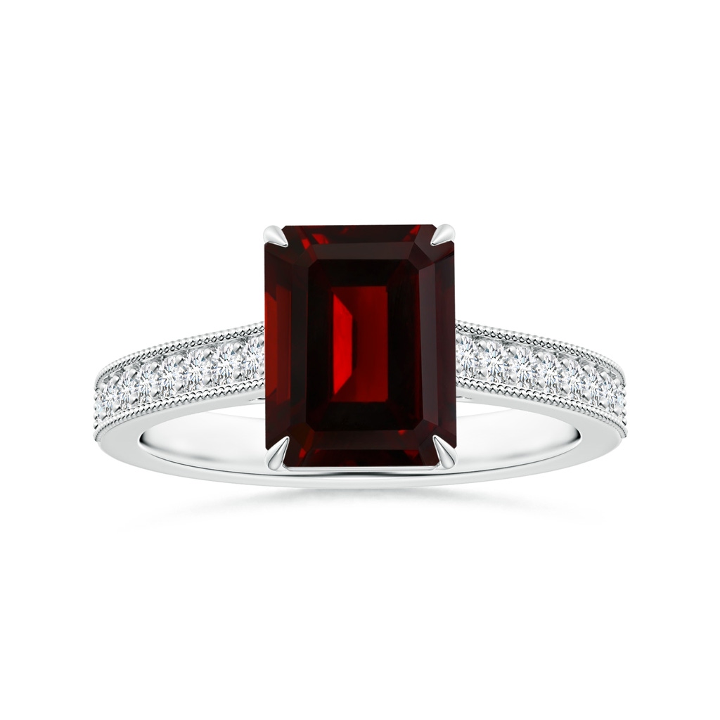 9.78x7.81x4.98mm AAA Claw-Set GIA Certified Emerald-Cut Garnet Ring with Milgrain in P950 Platinum 