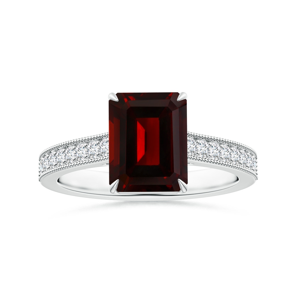 9.78x7.81x4.98mm AAA Claw-Set GIA Certified Emerald-Cut Garnet Ring with Milgrain in P950 Platinum