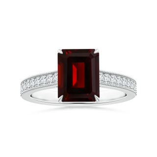 9.78x7.81x4.98mm AAA Claw-Set GIA Certified Emerald-Cut Garnet Ring with Milgrain in P950 Platinum