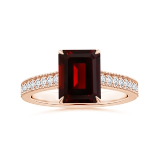 9.78x7.81x4.98mm AAA Claw-Set GIA Certified Emerald-Cut Garnet Ring with Milgrain in Rose Gold