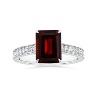 9.78x7.81x4.98mm AAA Claw-Set GIA Certified Emerald-Cut Garnet Ring with Milgrain in White Gold