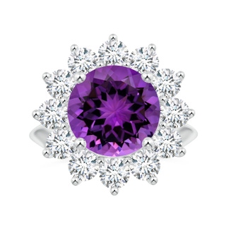 11.14x11.09x6.87mm AAA GIA Certified Princess Diana Inspired Round Amethyst Knife-Edge Ring with Halo in White Gold