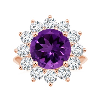 11.20x11.11x7.17mm AAA GIA Certified Princess Diana Inspired Round Amethyst Knife-Edge Ring with Halo in 18K Rose Gold