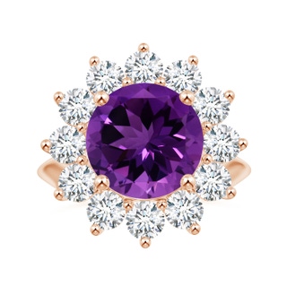 11.20x11.11x7.17mm AAA GIA Certified Princess Diana Inspired Round Amethyst Knife-Edge Ring with Halo in 9K Rose Gold