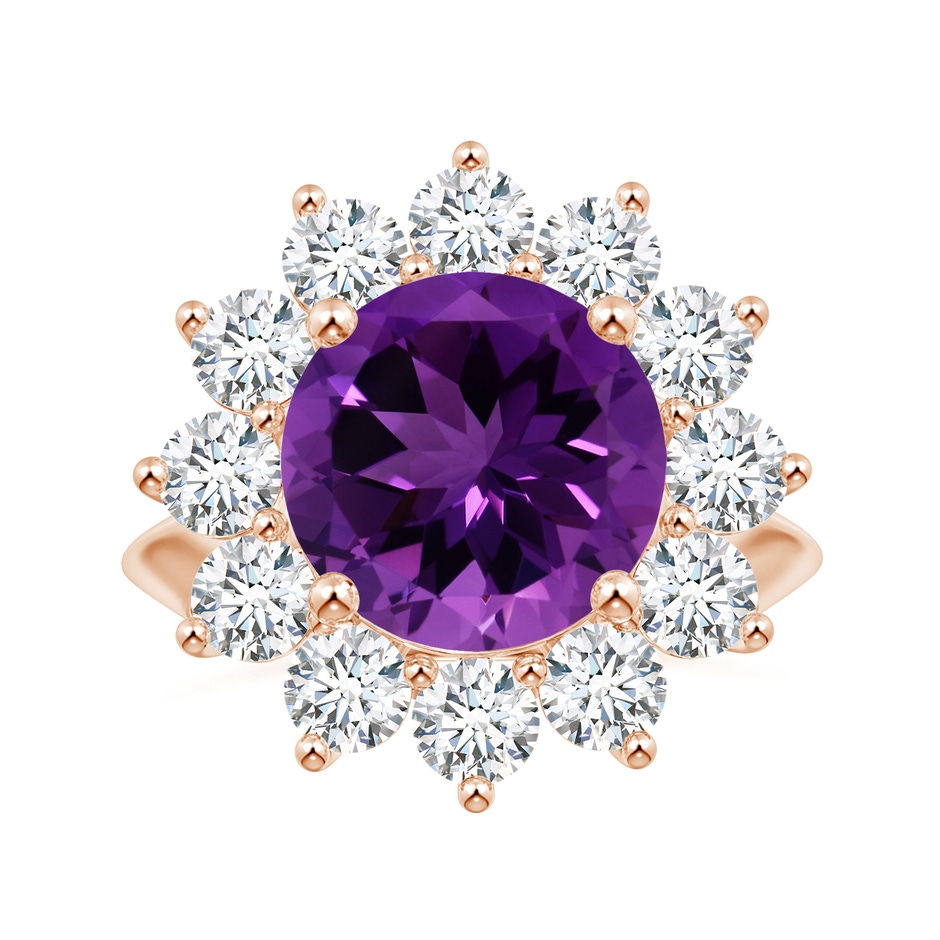11.20x11.11x7.17mm AAA GIA Certified Princess Diana Inspired Round Amethyst Knife-Edge Ring with Halo in Rose Gold 