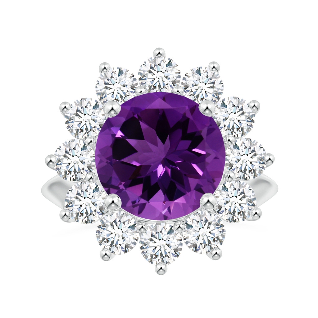 11.20x11.11x7.17mm AAA GIA Certified Princess Diana Inspired Round Amethyst Knife-Edge Ring with Halo in White Gold