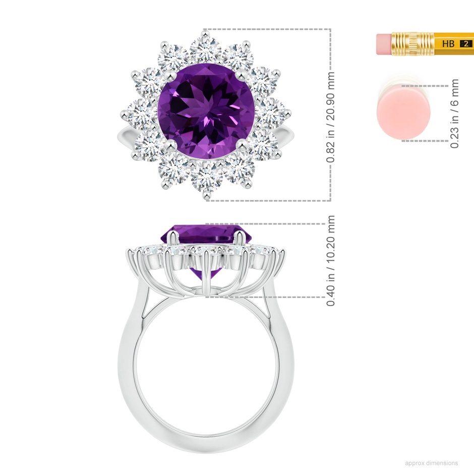 11.20x11.11x7.17mm AAA GIA Certified Princess Diana Inspired Round Amethyst Knife-Edge Ring with Halo in White Gold ruler