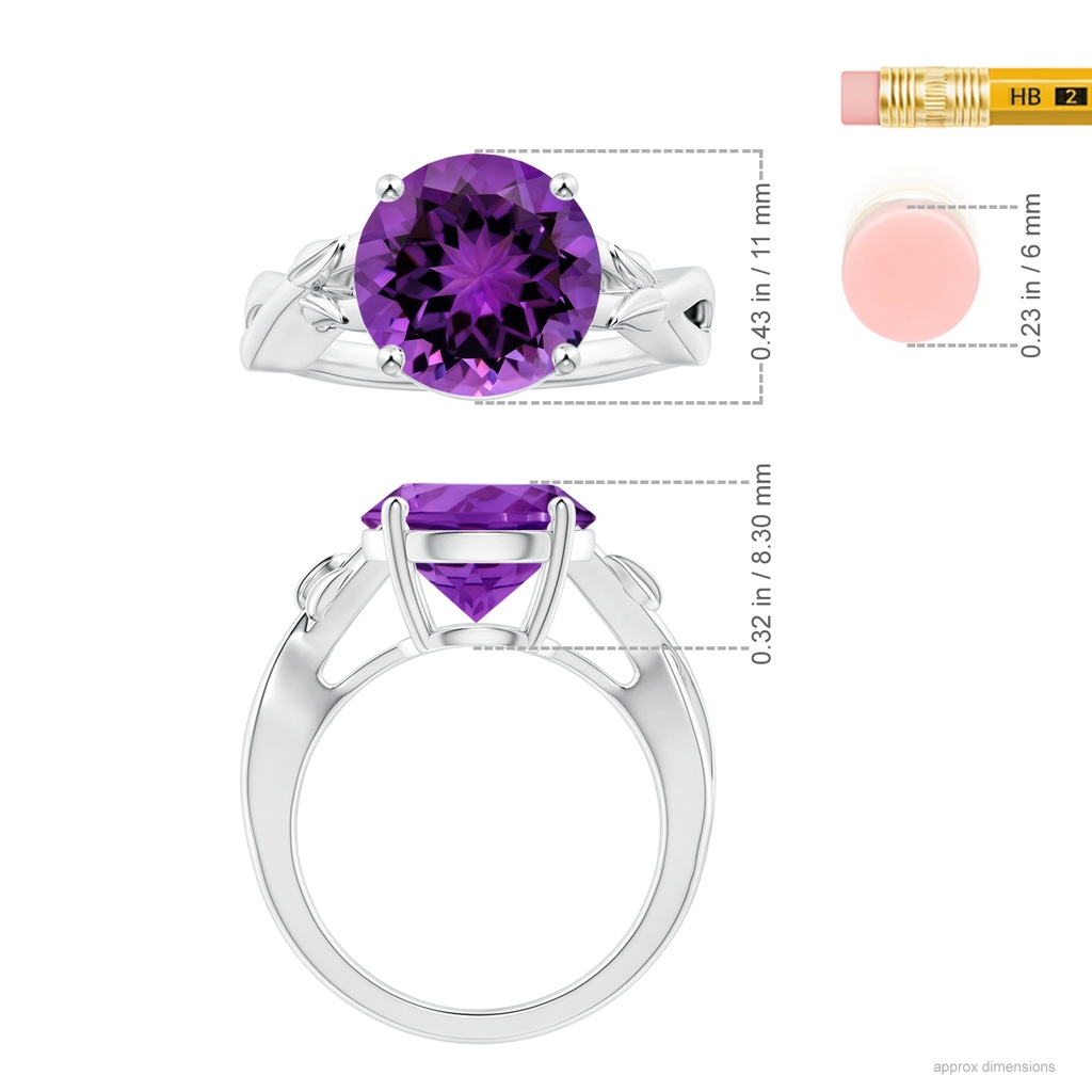 11.14x11.09x6.87mm AAA Nature Inspired GIA Certified Prong-Set Round Amethyst Solitaire Ring in P950 Platinum ruler