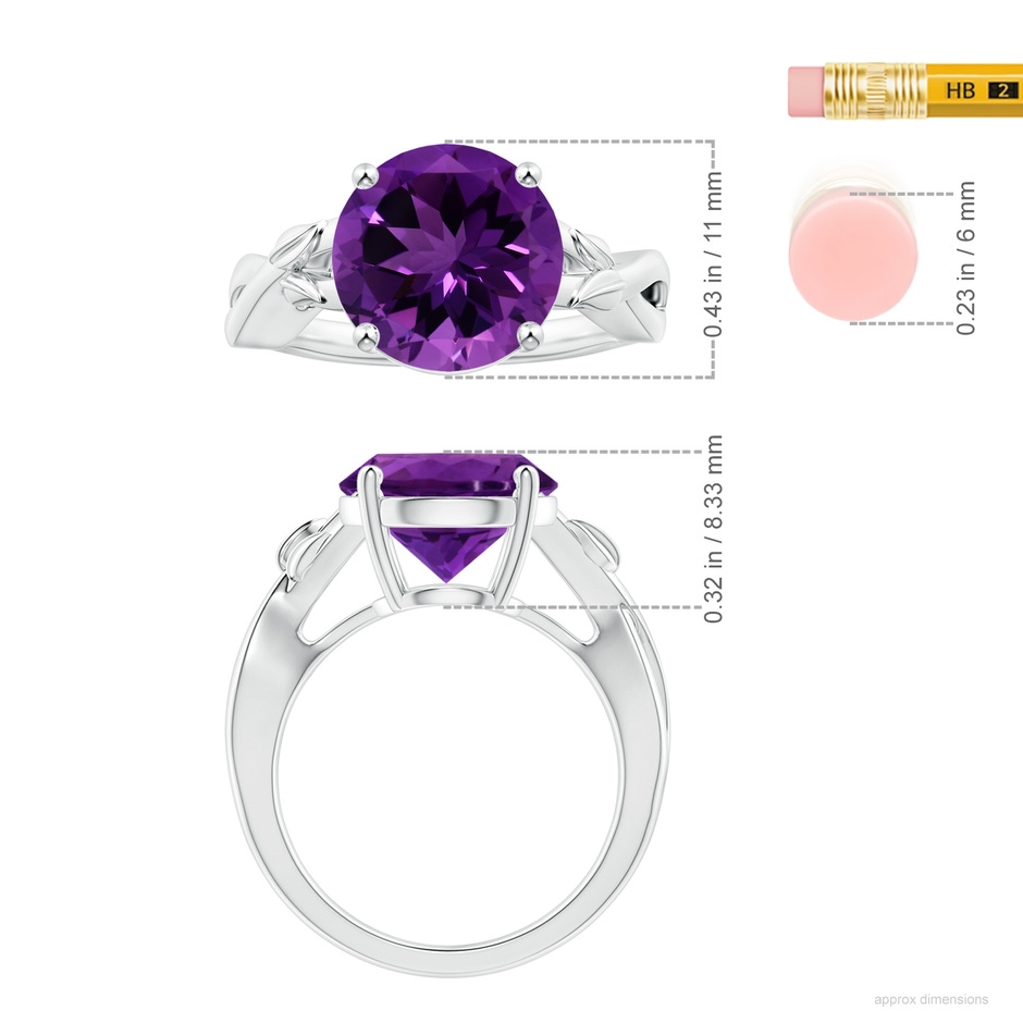 11.20x11.11x7.17mm AAA Nature Inspired GIA Certified Prong-Set Round Amethyst Solitaire Ring in White Gold ruler