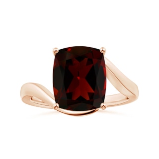 10.98x9.01x5.35mm AAA Prong-Set GIA Certified Solitaire Cushion Garnet Bypass Ring with Leaf Motifs in 10K Rose Gold