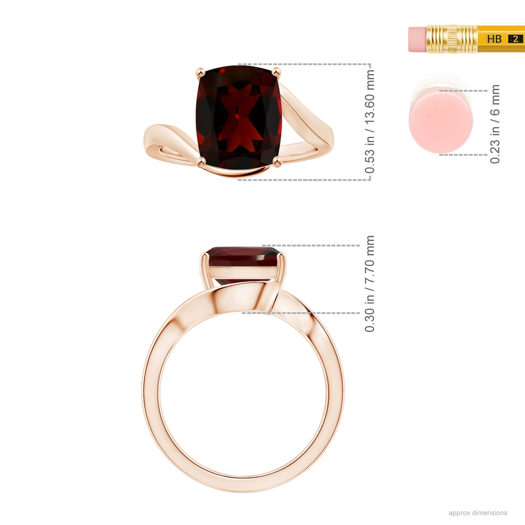 10.98x9.01x5.35mm AAA Prong-Set GIA Certified Solitaire Cushion Garnet Bypass Ring with Leaf Motifs in Rose Gold ruler