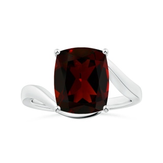 10.98x9.01x5.35mm AAA Prong-Set GIA Certified Solitaire Cushion Garnet Bypass Ring with Leaf Motifs in White Gold