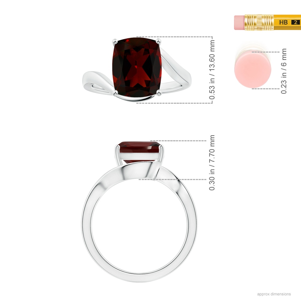 10.98x9.01x5.35mm AAA Prong-Set GIA Certified Solitaire Cushion Garnet Bypass Ring with Leaf Motifs in White Gold ruler