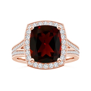 10.98x9.01x5.35mm AAA GIA Certified Cushion Garnet Halo Ring with Diamond Split Shank in 18K Rose Gold