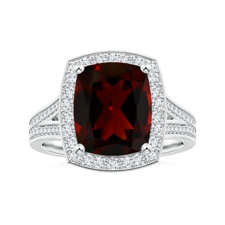 10.98x9.01x5.35mm AAA GIA Certified Cushion Garnet Halo Ring with Diamond Split Shank in 18K White Gold