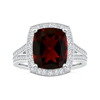 10.98x9.01x5.35mm AAA GIA Certified Cushion Garnet Halo Ring with Diamond Split Shank in White Gold