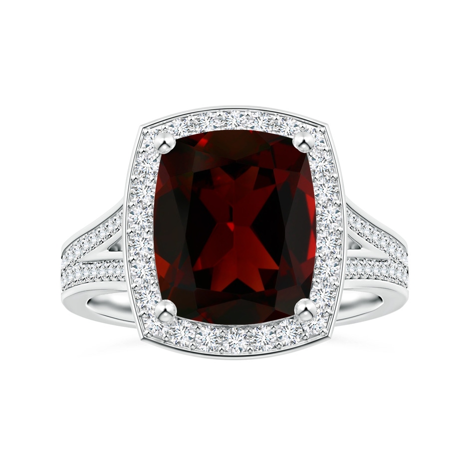 10.98x9.01x5.35mm AAA GIA Certified Cushion Garnet Halo Ring with Diamond Split Shank in White Gold 