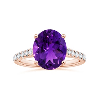 11.17x9.14x5.99mm AAA Prong-Set GIA Certified Oval Amethyst Ring with Diamonds in 18K Rose Gold