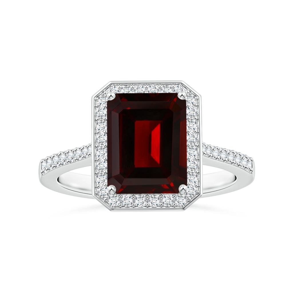 9.78x7.81x4.98mm AAA GIA Certified Emerald-Cut Garnet Reverse Tapered Shank Ring with Halo in White Gold