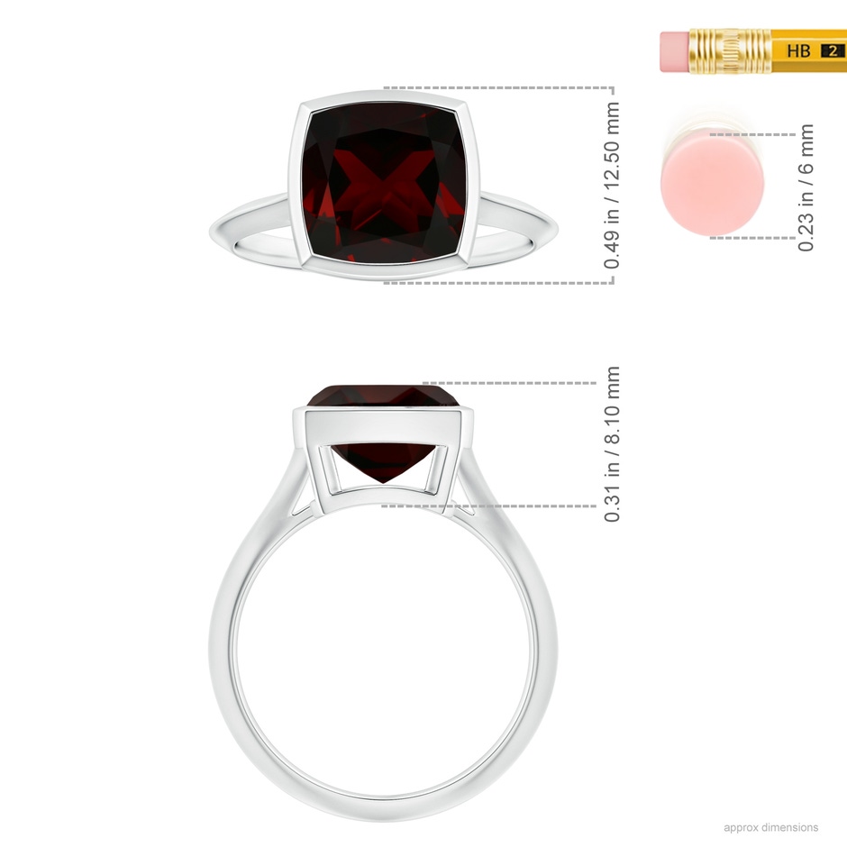 10.04x9.98x5.77mm AAAA Bezel-Set GIA Certified Solitaire Cushion Garnet Knife-Edge Shank Ring in White Gold ruler