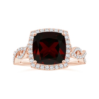 10.04x9.98x5.77mm AAAA GIA Certified Cushion Garnet Halo Ring with Twisted Diamond Shank in 18K Rose Gold