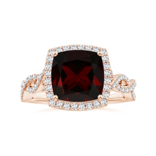 10.04x9.98x5.77mm AAAA GIA Certified Cushion Garnet Halo Ring with Twisted Diamond Shank in 9K Rose Gold