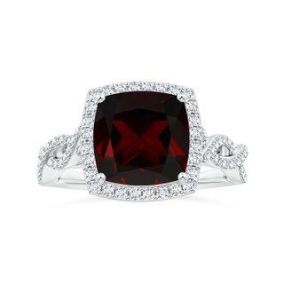 10.04x9.98x5.77mm AAAA GIA Certified Cushion Garnet Halo Ring with Twisted Diamond Shank in P950 Platinum