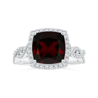 10.04x9.98x5.77mm AAAA GIA Certified Cushion Garnet Halo Ring with Twisted Diamond Shank in White Gold