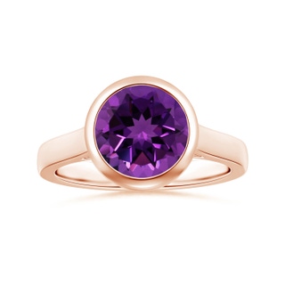 9.12x9.08x5.80mm AAAA GIA Certified Bezel-Set Round Amethyst Solitaire Ring in 10K Rose Gold