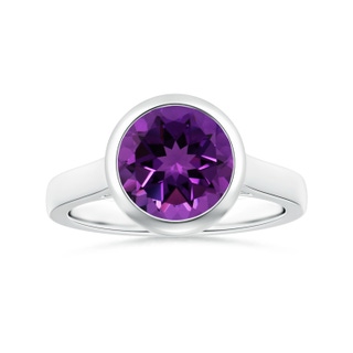 9.12x9.08x5.80mm AAAA GIA Certified Bezel-Set Round Amethyst Solitaire Ring in P950 Platinum