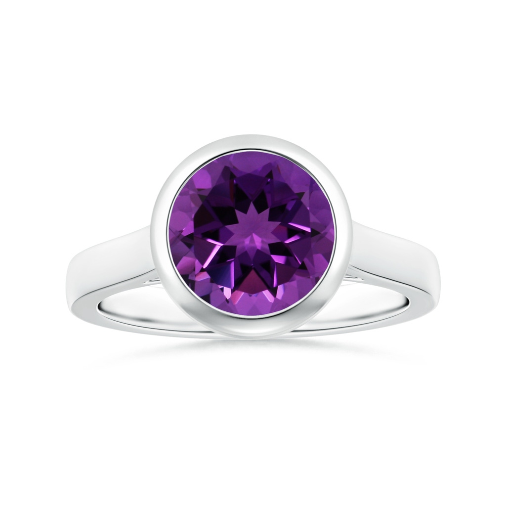9.12x9.08x5.80mm AAAA GIA Certified Bezel-Set Round Amethyst Solitaire Ring in White Gold 