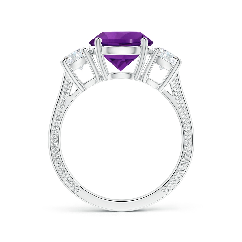 9.12x9.08x5.80mm AAAA Three Stone GIA Certified Amethyst Reverse Tapered Shank Ring with Leaf Motifs in White Gold Side 199