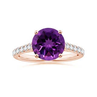 9.12x9.08x5.80mm AAAA Prong-Set GIA Certified Round Amethyst Ring with Diamonds in 10K Rose Gold