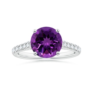 9.12x9.08x5.80mm AAAA Prong-Set GIA Certified Round Amethyst Ring with Diamonds in P950 Platinum