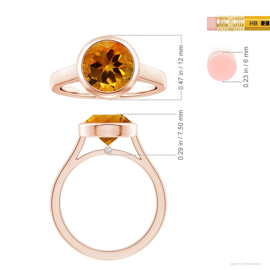 10.07x10.00x6.98mm AAAA GIA Certified Bezel-Set Round Citrine Solitaire Ring in 18K Rose Gold ruler