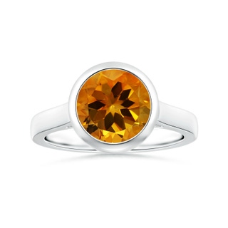 10.07x10.00x6.98mm AAAA GIA Certified Bezel-Set Round Citrine Solitaire Ring in White Gold