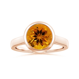 10.14x10.09x6.83mm AAAA GIA Certified Bezel-Set Round Citrine Solitaire Ring in 9K Rose Gold