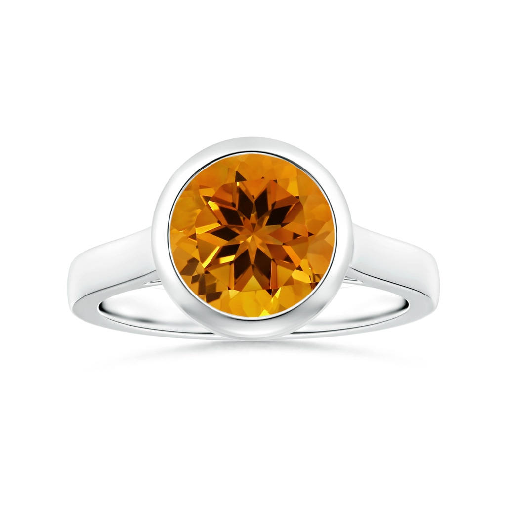 10.14x10.09x6.83mm AAAA GIA Certified Bezel-Set Round Citrine Solitaire Ring in White Gold 