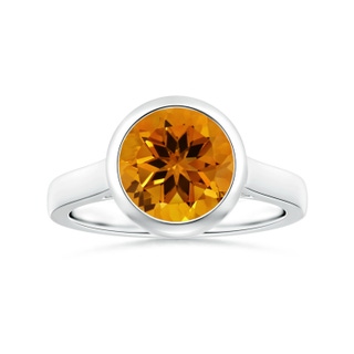 10.14x10.09x6.83mm AAAA GIA Certified Bezel-Set Round Citrine Solitaire Ring in White Gold