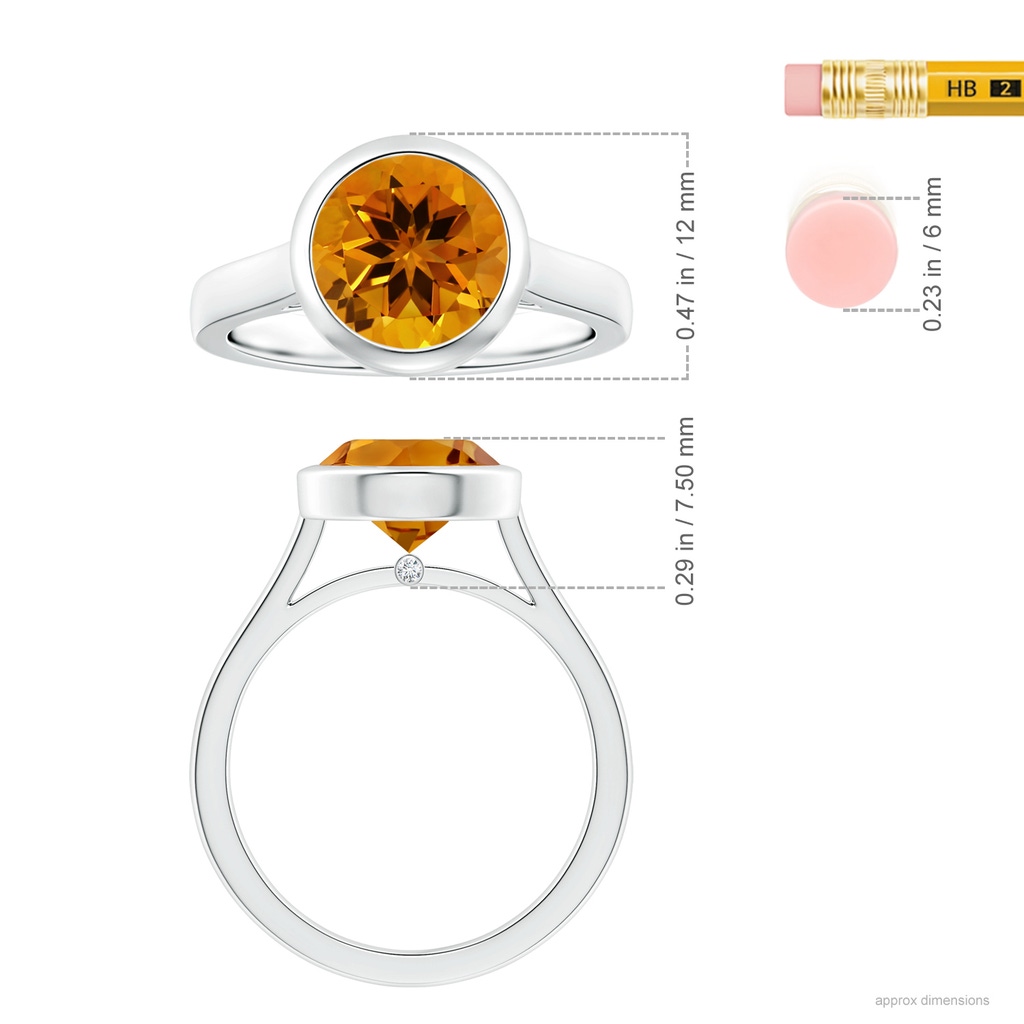 10.14x10.09x6.83mm AAAA GIA Certified Bezel-Set Round Citrine Solitaire Ring in White Gold ruler