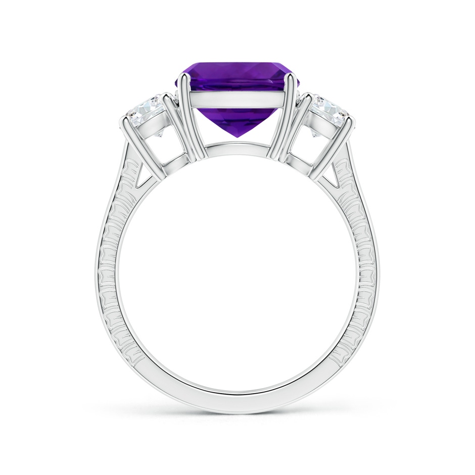 9.05x9.01x5.66mm AAAA GIA Certified Cushion Amethyst Three Stone Ring with Feather Motifs in 18K White Gold side 199